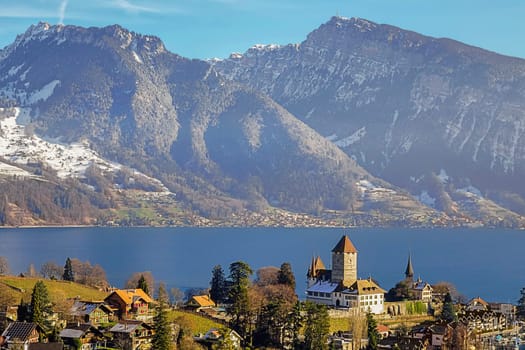 Spiez Castle with Sigriswiler Rothorn and Gemmenalphorn