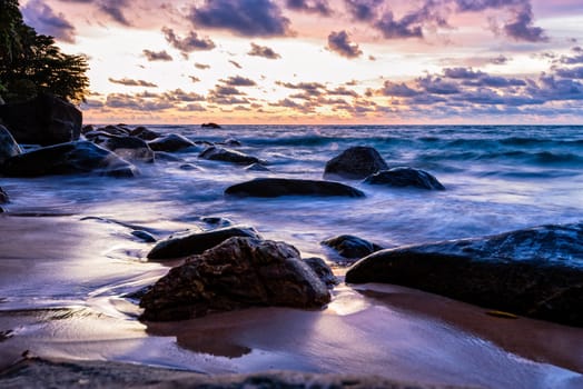 Beautiful landscape of sky and clouds above the sea during sunset at Khao Lak Beach in Khao Lak-Lam Ru National Park, Takuapa, Phang Nga province, Thailand