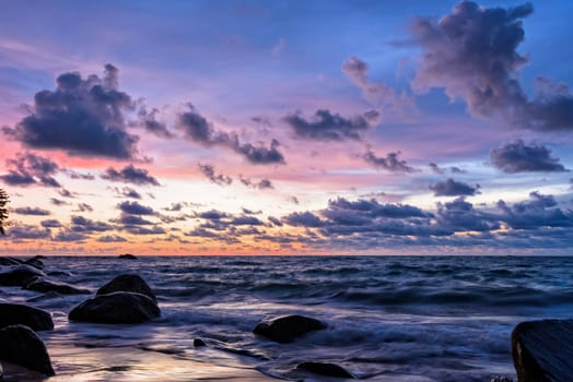 Beautiful landscape of sky and clouds above the sea during sunset at Khao Lak Beach in Khao Lak-Lam Ru National Park, Takuapa, Phang Nga province, Thailand