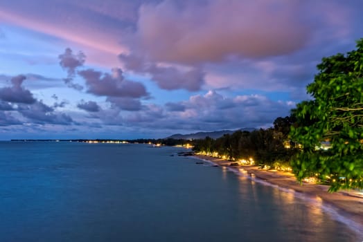 Hight angle view beautiful landscape of sky and clouds above the sea during sunset at Khao Lak Beach in Khao Lak-Lam Ru National Park, Takuapa, Phang Nga province, Thailand
