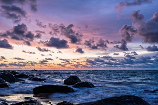 Beautiful landscape of sky and clouds above the sea during sunset at Khao Lak Beach in Khao Lak-Lam Ru National Park, Takuapa, Phang Nga province, Thailand
