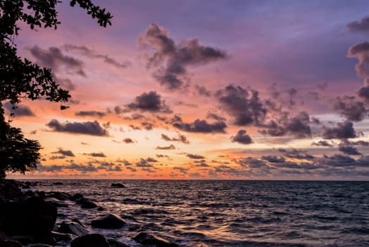 Beautiful landscape of sky and clouds above the sea during sunset at Khao Lak Beach in Khao Lak-Lam Ru National Park, Takuapa, Phang Nga province, Thailand