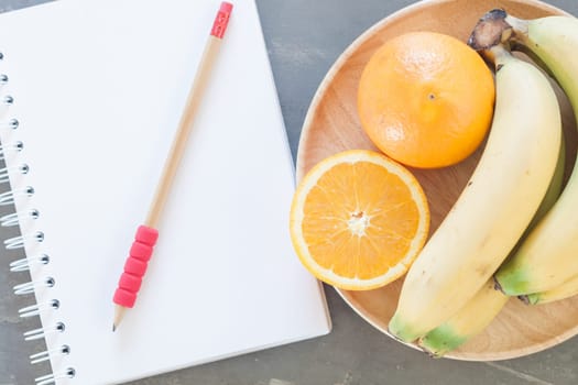 Shopping list with Healthy fruits, stock photo