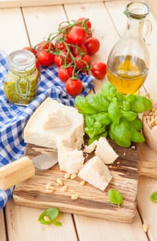 Fresh ingredients for basil pesto
