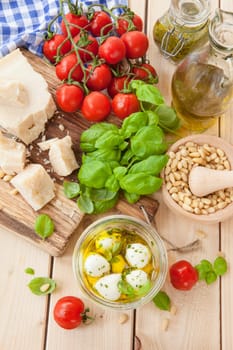 Fresh ingredients for basil pesto