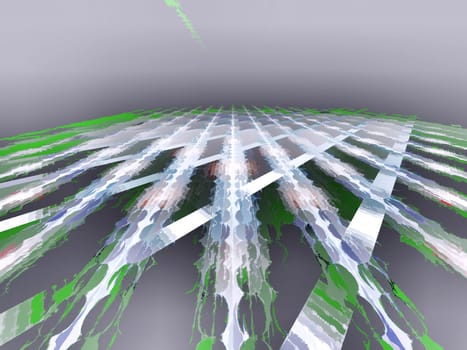 Abstract computer-generated image light background of receding to the horizon textured cylinder and crossing their diagonal stripes as if painted with watercolors