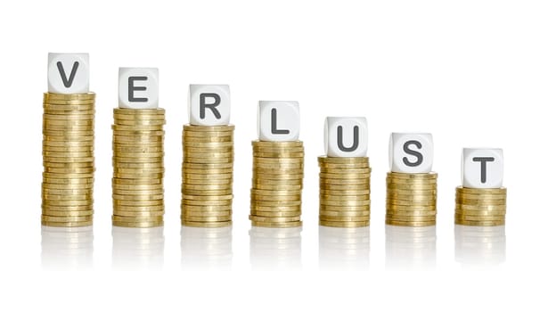 Coin stack with letter cubes - loss