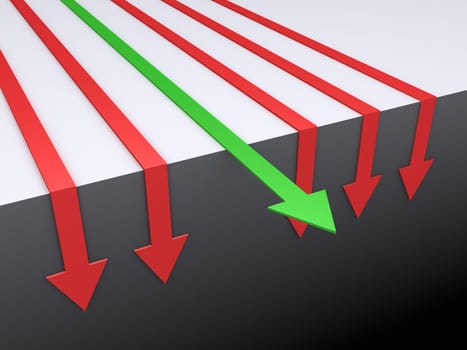 Arrows going down but one is pointing straight