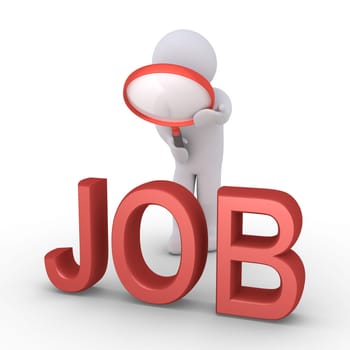 Person holding a magnifier is standing behind a JOB word