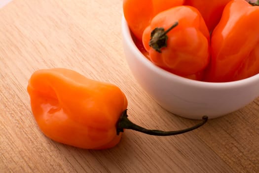 Approach and details a set of chiles habaneros. Typical of mérida, yucatán. is a pepper very spicy and powerful taste.