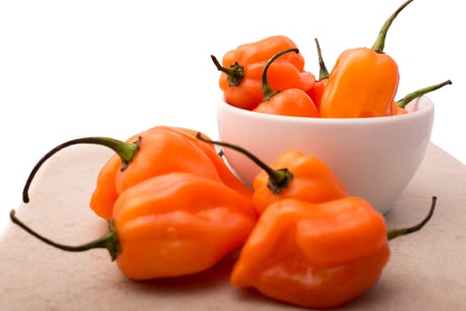 Approach and details a set of chiles habaneros. Typical of mérida, yucatán. is a pepper very spicy and powerful taste.
