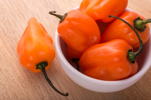 Approach and details a set of chiles habaneros. Typical of mérida, yucatán. is a pepper very spicy and powerful taste.
