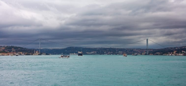 Panoramic View of Istanbul bosphorus bridge a cloudy day, Turkey