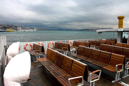 Ferry deck arriving to Uskudar port, Istanbul, Turkey