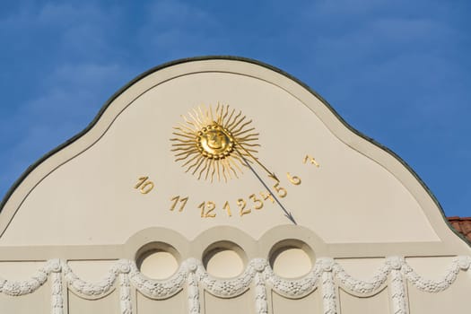 Sundial,solar clock in Essen-Kettwig on a house facade.