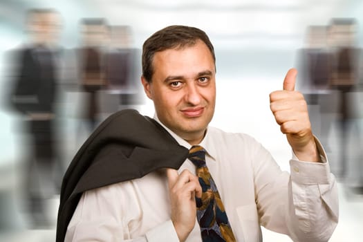 happy mature business man going thumb up