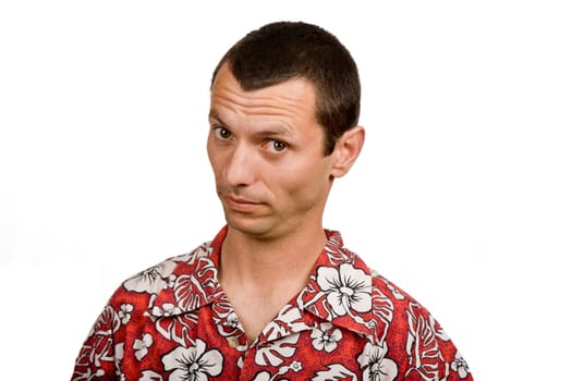 young casual man portrait in white background