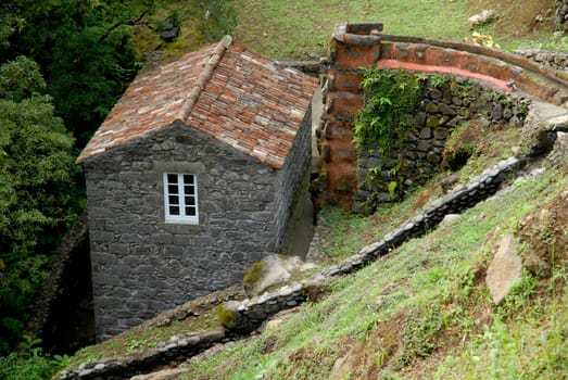 farm house, old water mill, at the countryside in azores, portugal