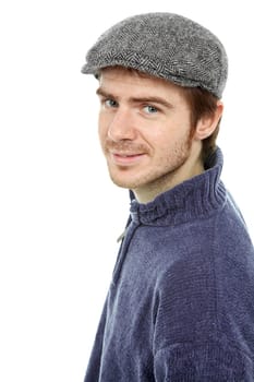 young happy casual man portrait, isolated on white