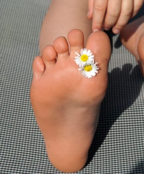 Maedchen, Fuss, Blume, Gaensebluemchen