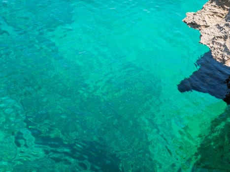 Abstract image of clear turquoise seawater,with rocks on the edge.
