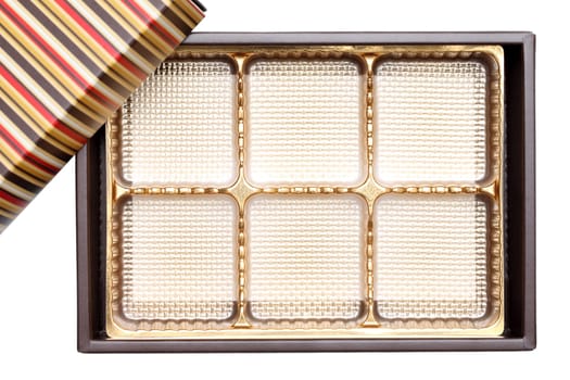 Confectionery box with partitions on white background