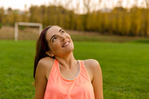 Portrait of a beautiful woman smiling and thinking