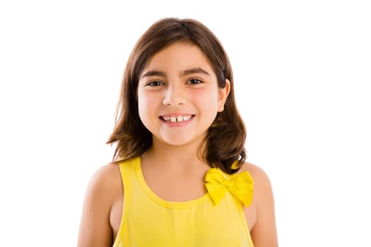 Studio portrait of a beautiful girl, isolated over white background