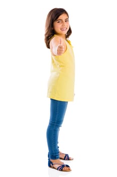 Studio portrait of a beautiful girl smiling, isolated over white background