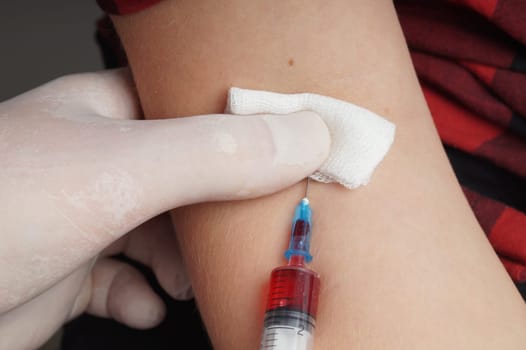 Blood sample. Clinical testing. Lab syringe test