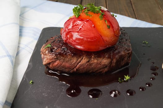 Sirloin Steak with red wine cooked plum