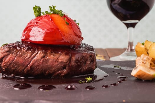 Sirloin steak with roasted potatoes and mushrooms