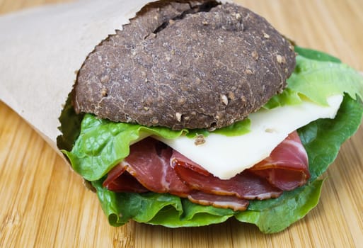 Ham and cheese sandwich on a rye bread