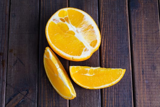 Fresh jucy orange in half and slices