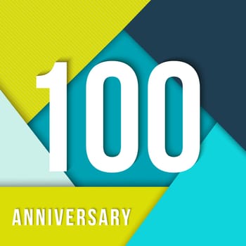 100 hundred year anniversary colorful template with number, text label and geometry shapes in material design style. Ideal for poster or card. EPS10 vector.
