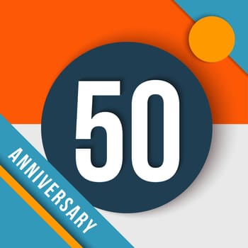 50 fifty year anniversary modern concept with number, text label and abstract shapes in material design style. EPS10 vector.