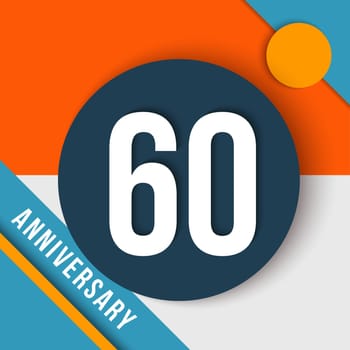 60 sixty year anniversary modern concept with number, text label and abstract shapes in material design style. EPS10 vector.