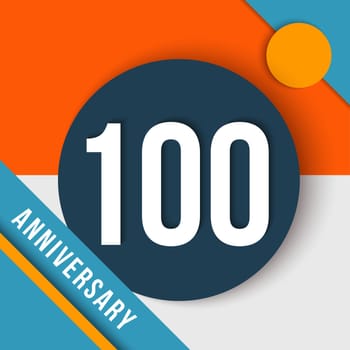 100 hundred year anniversary modern concept with number, text label and abstract shapes in material design style. EPS10 vector.