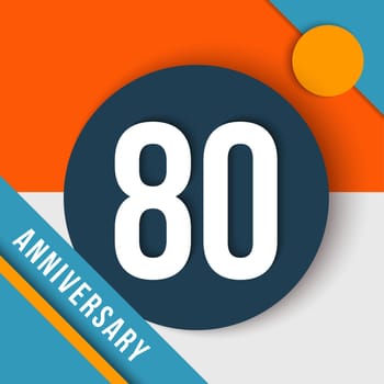 80 eighty year anniversary modern concept with number, text label and abstract shapes in material design style. EPS10 vector.