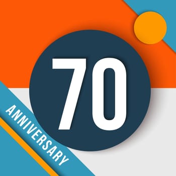 70 seventy year anniversary modern concept with number, text label and abstract shapes in material design style. EPS10 vector.