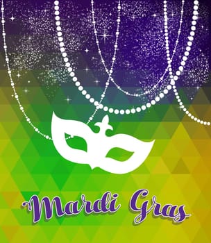 Mardi gras design with traditional color background, carnival mask silhouette and party decoration. EPS10 vector.