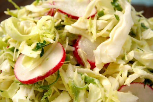 Fresh summer cole slaw garnish with raddish