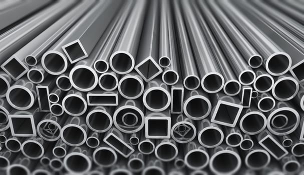 Metal profile and pipes on white background