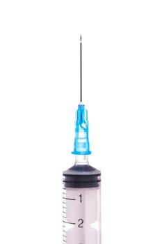 Syringe with needle, macro and isolated on white