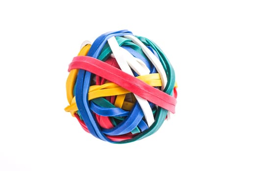Multi color Rubber band ball isolated on white