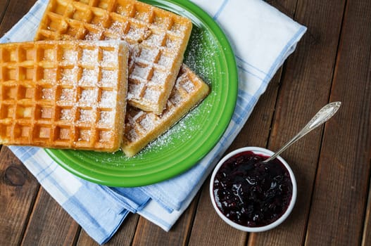 Warm delicious Belgium waffles served for breakfast