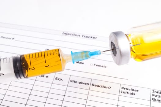 Syringe, Vials, Injection Form - Remember form for injections when in Medical treatment