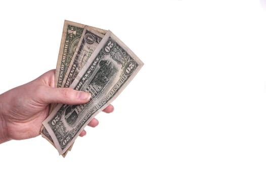 Hands holding money. Ready to pay, give and receive. isolated on White with Copy space