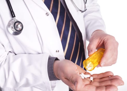 Doctor with Medicin in Hand, Isolated on White