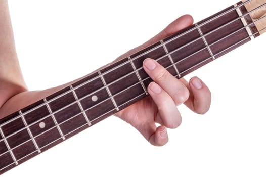 Hands of an female teenager plays guitar, Isolated on white